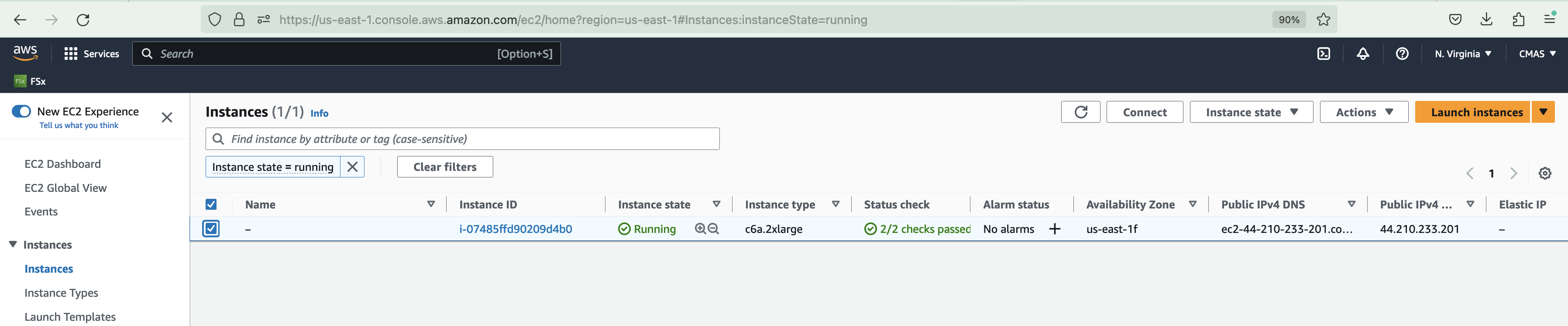 Select Instance on EC2 Dashboard