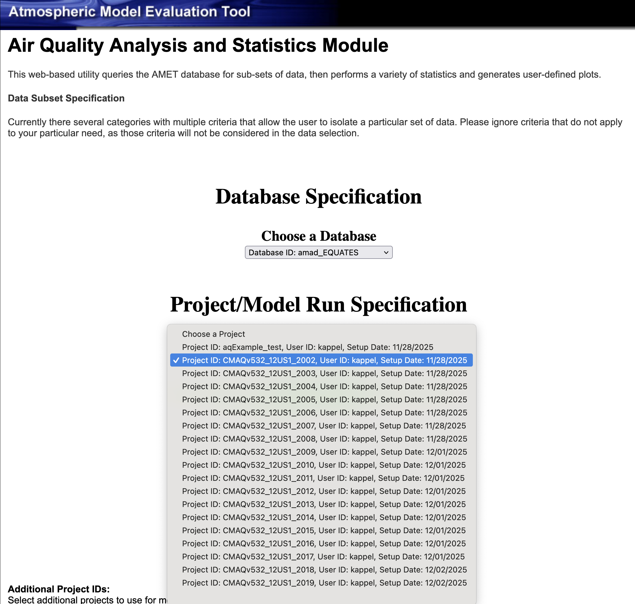 AMET AQ WEBSITE display of 2002-2019