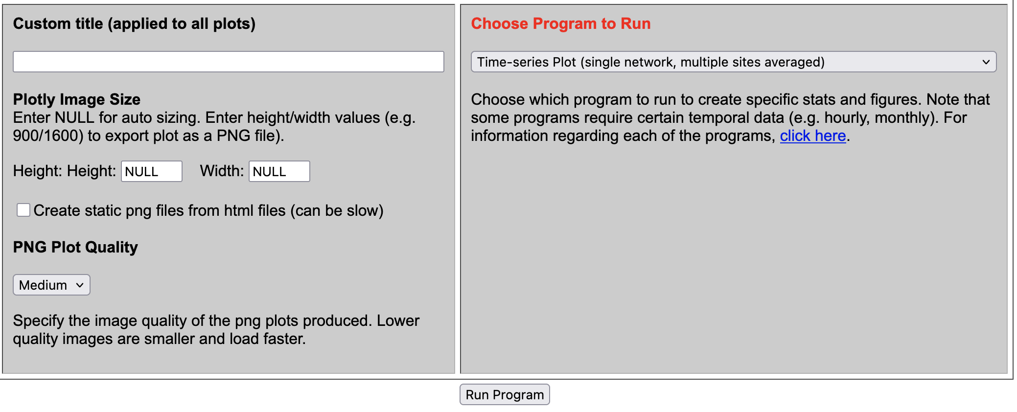 AMET Website Select Plot and Run Program