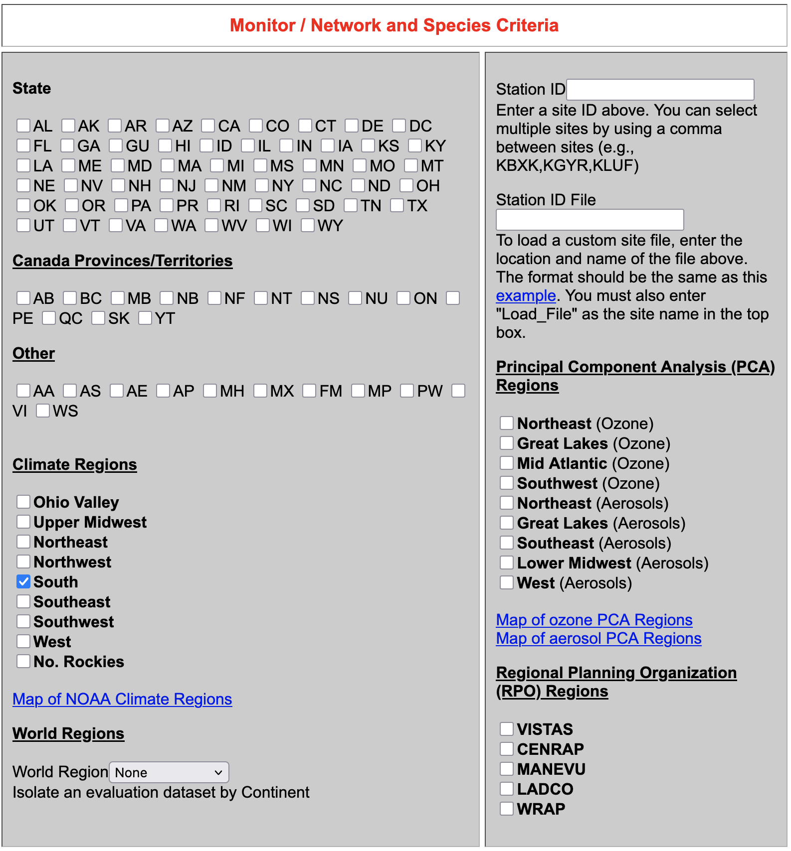 AMET Website Select Climate Region: South