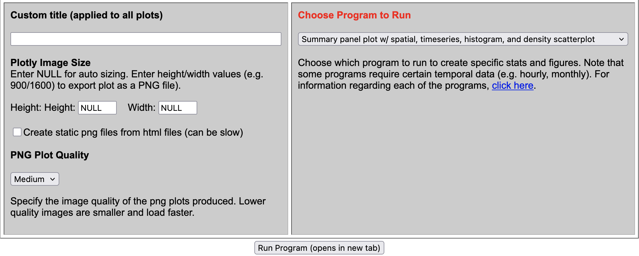 AMET run Summary Panel Plot w/ spatial, timeseries, histogram, and density scatterplot