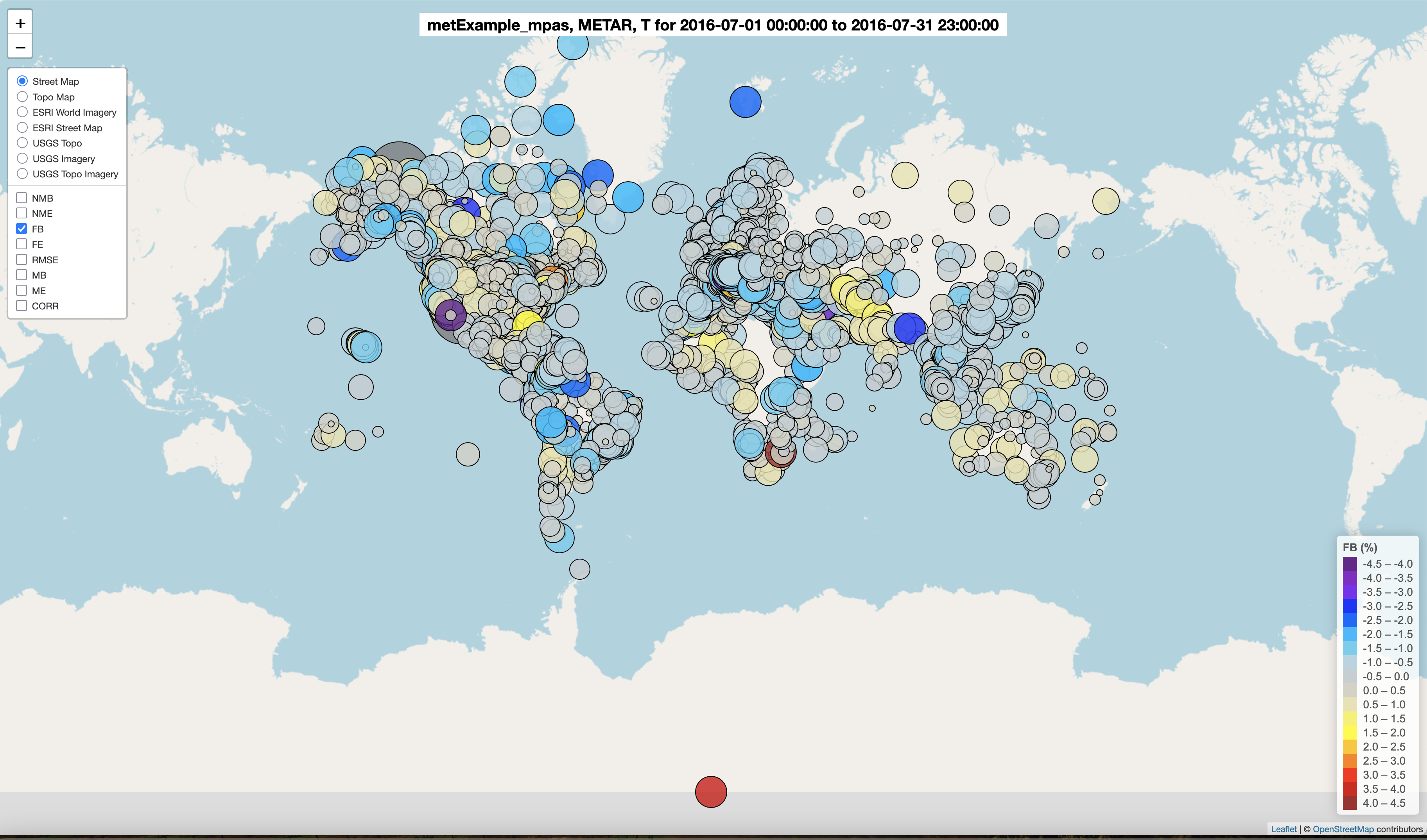 Spatial Plot of 2m Temperature Model/Observations FB