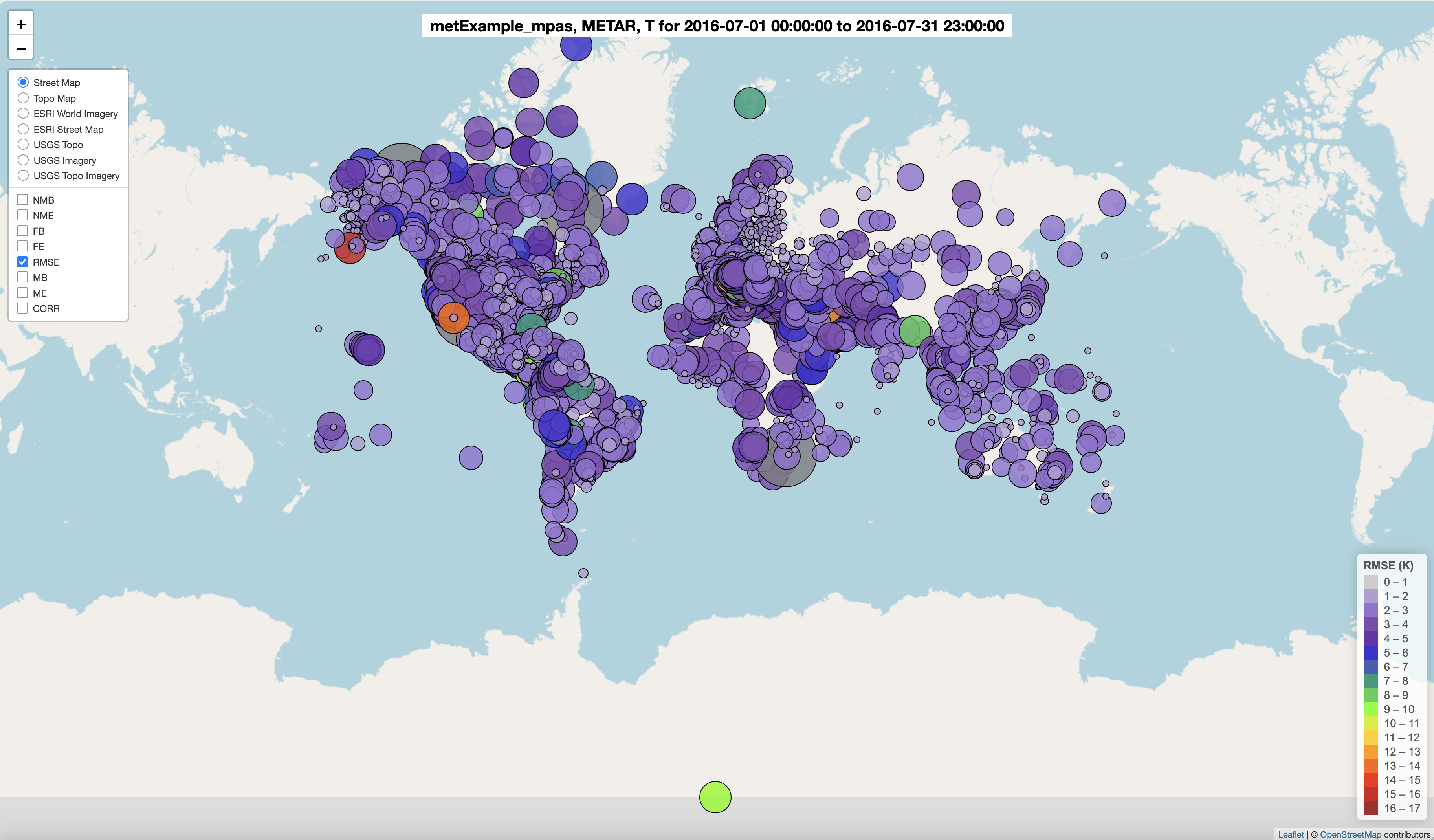 Spatial Plot of 2m Temperature Model/Observations RMSE