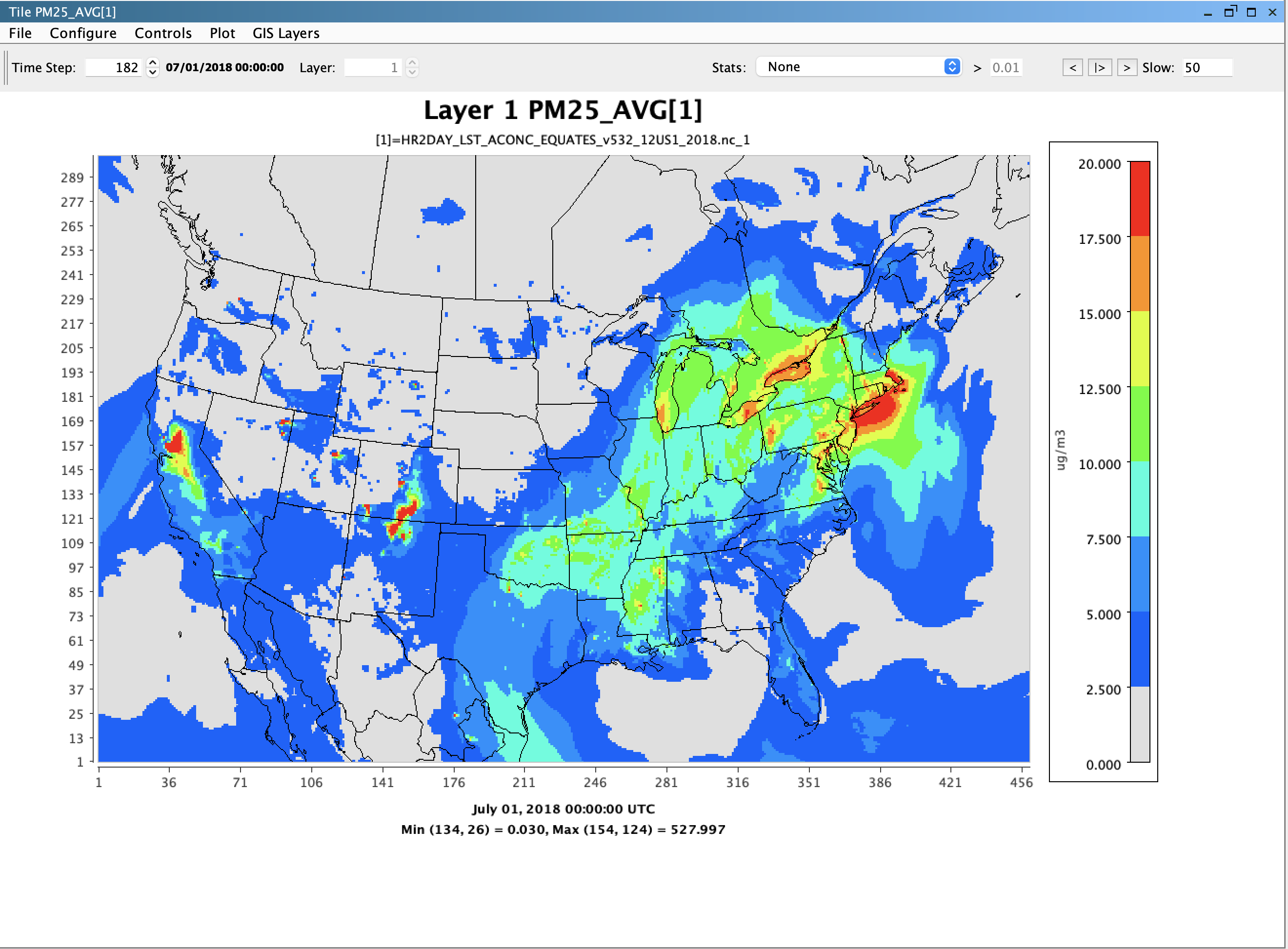 VERDI Plot of PM25_AVG from CMAQ Output
